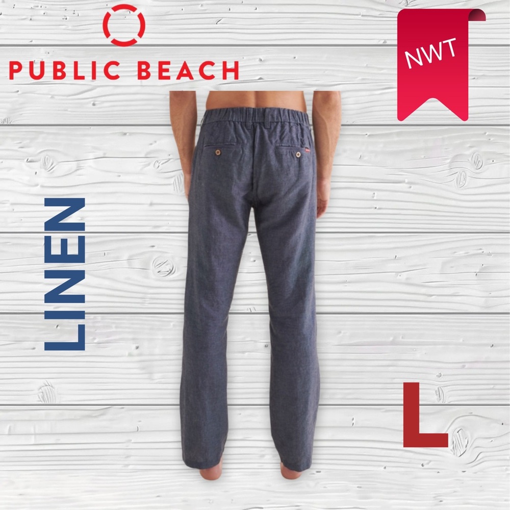 ⬇️🇨🇦🆕🏷️*NWT* PUBLIC BEACH | L | Men’s Linen blend pants pull-on pants in navy